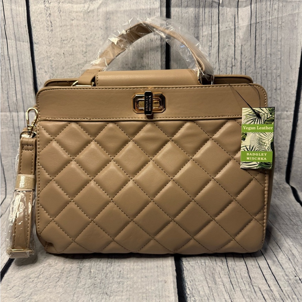 Badgley Mischka Tan Quilted Satchel